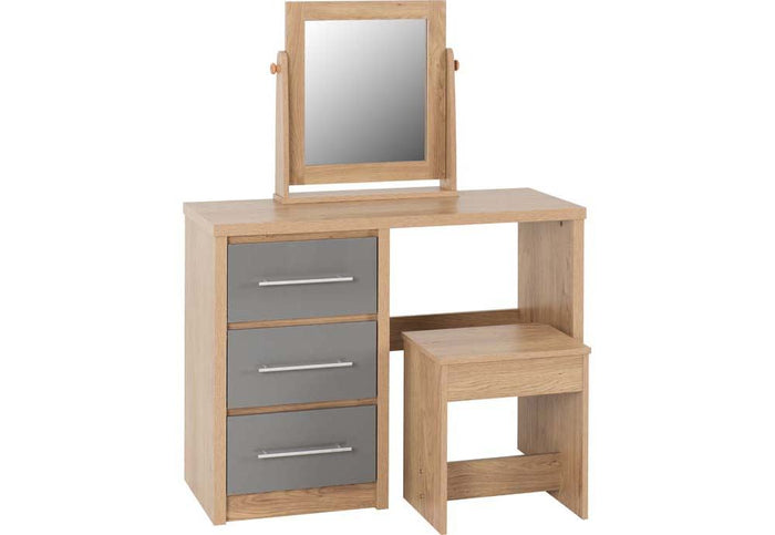 Seconique Seville Grey and White with Light Oak 3 Drawer Dressing Table Set
