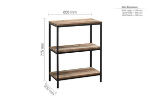 Birlea Urban Rustic Wood Effect with Black Metal Frame 3 Tier Bookcase (5596145090726)