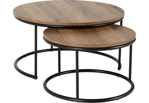 Seconique Quebec Medium Oak Effect with Black Round Coffee Table Set (6625330593966)