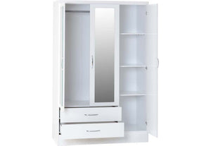 Seconique Nevada Grey, Oyster, Sonoma Oak & White 3 Door 2 Drw Mirrored Wardrobe (6541900710062)