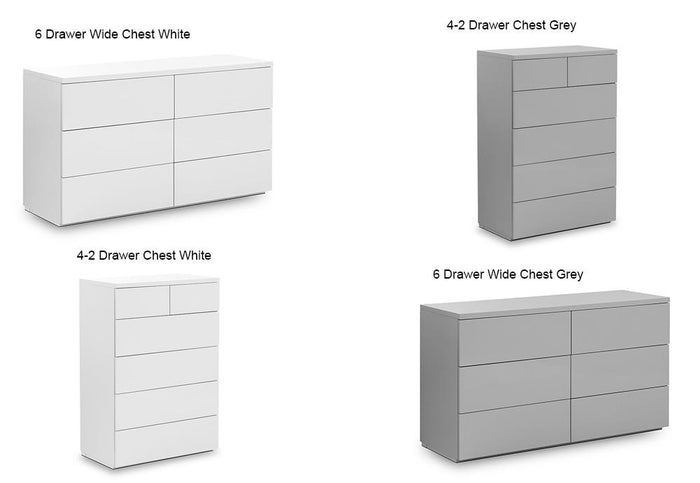 Julian Bowen Monaco Grey and White High Gloss 4 + 2 Drawer 6 Drawer Wide Chests