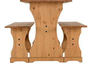 Seconique Corona Distressed Waxed Solid Pine Dinette Set Table and Two Benches (5718947496102)