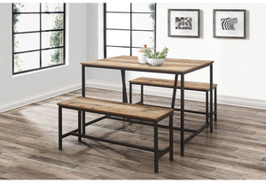 Birlea Urban Rustic Wood Effect with Black Metal Frame Dining Table & Bench Set (5596113698982)