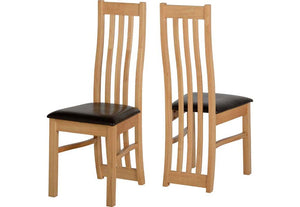 Seconique Ainsley Oak Veneer and Brown Faux High Back Dining Chairs (5775971975334)