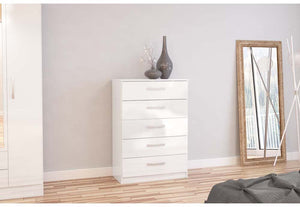 Lynx White Gloss Bedroom Furniture Wardrobe Chest Bedside by Birlea (6772085719214)