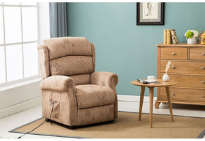 Birlea Manhattan Wheat Polyester Upholstered Fabric Rise and Recliner Chair (5596124184742)