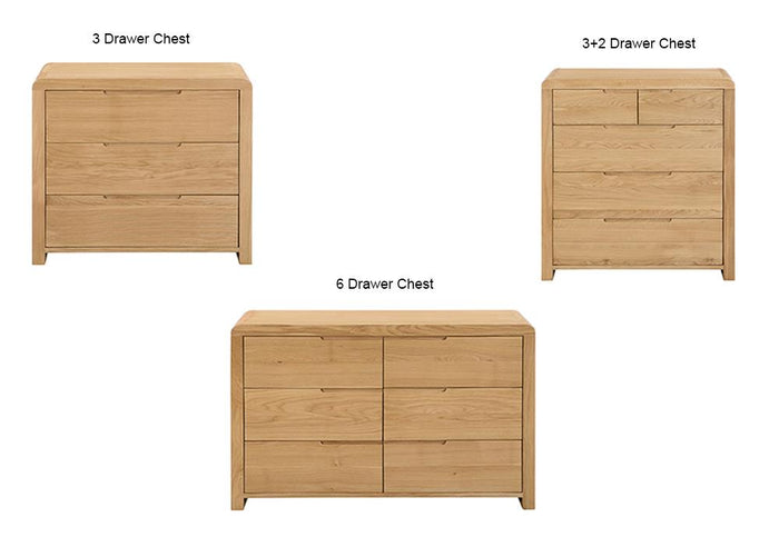 Julian Bowen Curve Waxed Solid Oak 3 Drawer 3 + 2 Drawer 6 Drawer Wide Chest