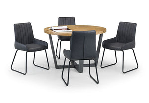 Julian Bowen Brooklyn Rustic Solid Oak & Gunmetal Round Dining Table (5801726050470)