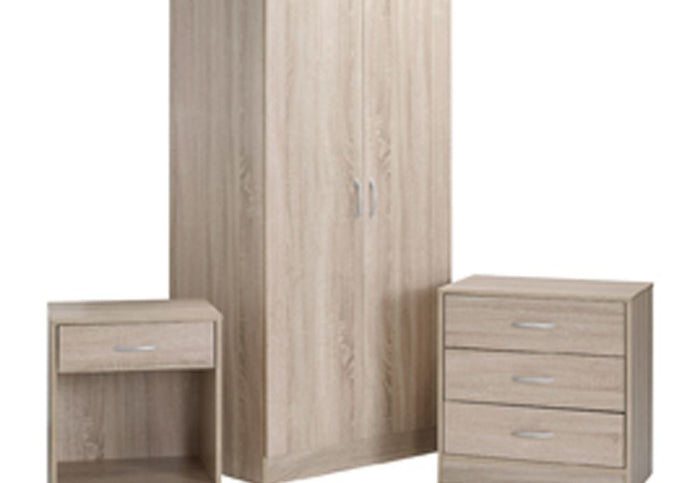 LPD Furniture Delta Oak Black & White 3 Piece Bedroom Set