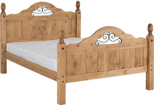 Seconique Corona Distressed Waxed Pine High Foot End Scroll Wooden Bed Double (5746439717030)