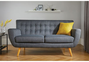 Birlea Loft Grey Buttoned Wing Back 3 Seater 2 Seater Upholstered Fabric Sofa (5600597901478)