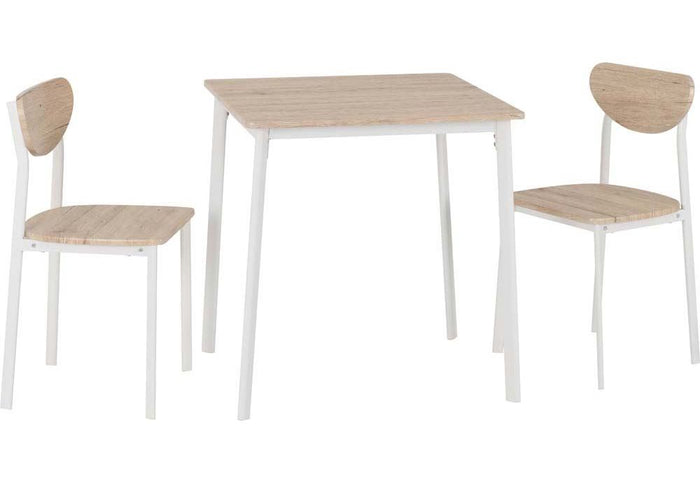 Seconique Riley White/Light Oak Effect Veneer Dining Set Table + 2 Chairs