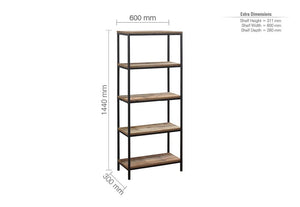 Birlea Urban Rustic Wood Effect with Black Metal Frame 5 Tier Bookcase (5596145025190)