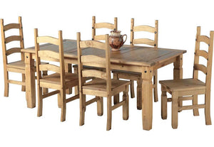 Seconique Corona Distressed Waxed Pine Dining Set 5FT, 6FT Table with 4 Chairs (6187139891374)
