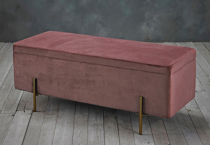LPD Lola Grey Mustard Pink & Teal Velvet Storage Ottoman Bench
