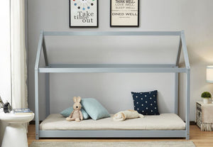 Birlea House Grey, White and Natural Pine Kids Wooden Bed Frame 3FT Single -90cm (5597560864934)