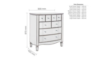 Birlea Elysee Mirrored Glass 5 Drawer Narrow, 6 Drawer Wide and Merchant Chests (5600441958566)