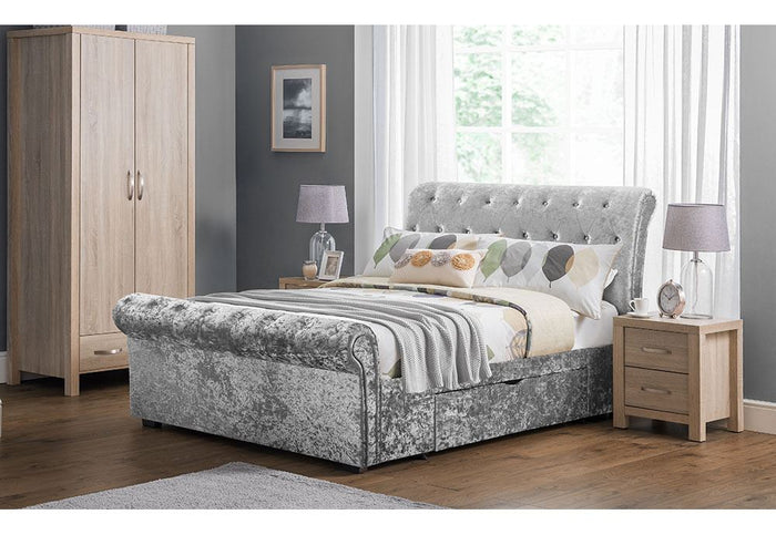 Julian Bowen Verona Silver 2 Drw Fabric Upholstered Ottoman Bed Double King Size