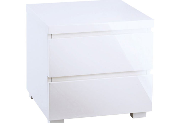 LPD Puro High Gloss White Charcoal Cream Stone 2 Drw Nightstand/Bedside Cabinet