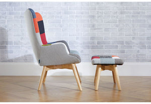 Birlea Sloane Patched Multicolour Polyester Upholstered Fabric Stool (5596128673958)