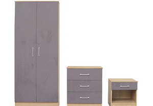 LPD Dakota High Gloss Blue, Grey, Pink, White with Oak 3 Piece Bedroom Set (6169076564142)