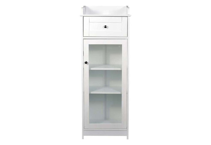 LPD Furniture Alaska White and Grey Wooden Glass Tall Storage Cabinet
