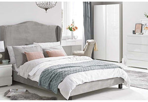 LPD Chateaux Beige Charcoal & Silver Upholstered Fabric Bed Single Double King (6556929261742)