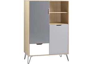 Seconique Bergen Oak Effect with White and Grey Tall Sideboard/Wine Rack (5732314677414)