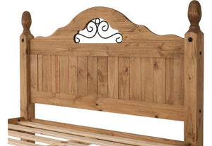 Seconique Corona Distressed Waxed Pine High Foot End Scroll Wooden Bed Double (5746439717030)