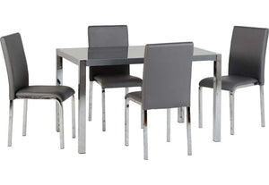 Seconique Charisma Grey White Dining Set Table with 4 Faux Leather Chairs (6187081924782)