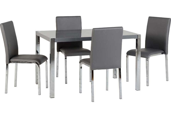 Seconique Charisma Grey White Dining Set Table with 4 Faux Leather Chairs