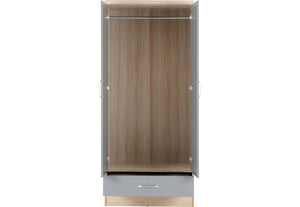 Seconique Nevada Grey, Oyster, Sonoma Oak & White 2 Door 1 Drw Mirrored Wardrobe (6541907427502)
