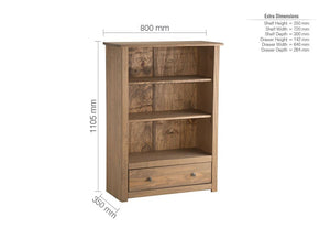 Birlea Santiago Distressed Waxed Finish Solid Pine 1 Drawer Bookcase (5596145320102)