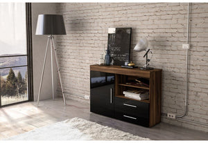 Birlea Edgeware Black Walnut &Black White White & Grey 1 Door 2 Drawer Sideboard (5600648724646)