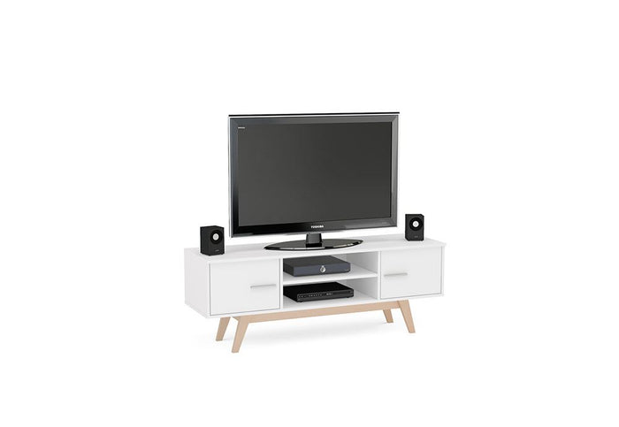 Birlea Shard Walnut & Black and White High Gloss TV Unit with Wooden Legs