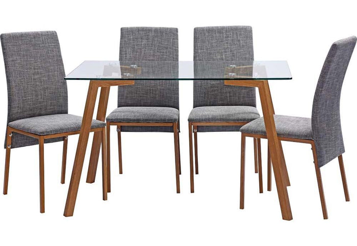 Seconique Morton Clear Glass/Oak Effect Veneer/Grey Fabric Dining Set