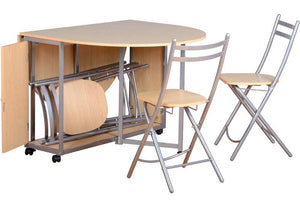 Seconique Budget Butterfly Beech/Silver Dining Set Fold Away Table with 4 Chairs (5718936944806)