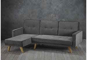 LPD Kitson Grey, Silver-Grey, Teal & Beige Velvet Fabric L Shaped Sofa Bed (6169604948142)