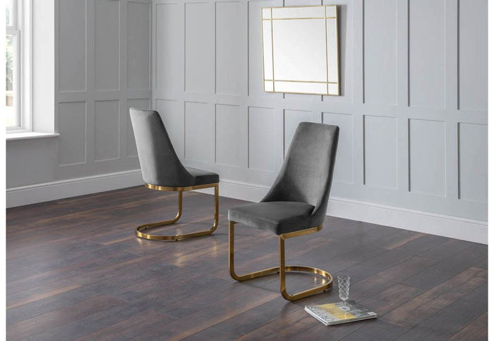 Julian Bowen Vittoria Grey/Gold & Blue/Gold Velvet Cantilever Dining Chair