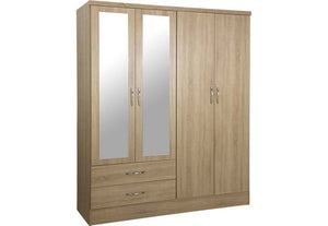 Seconique Nevada Grey, Oyster, Sonoma Oak & White 4 Door 2 Drw Mirrored Wardrobe (6541893009582)