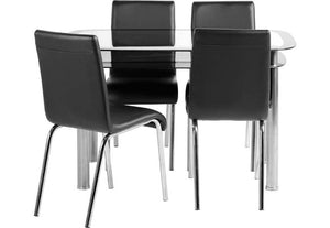 Seconique Harlequin Clear Glass Table and 4 Black Faux Leather Chairs Dining Set (5718951002278)
