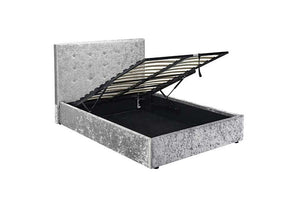 LPD Rimini Silver Black Velvet Upholstered Ottoman Bed Single Double King Size (6164265074862)