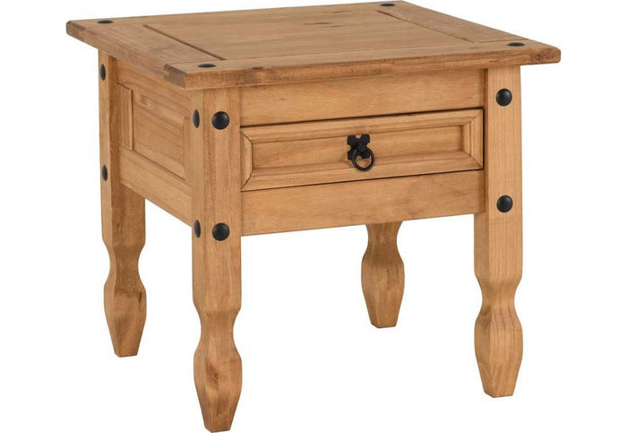Seconique Corona Distressed Waxed Pine 1 Drawer Lamp Table