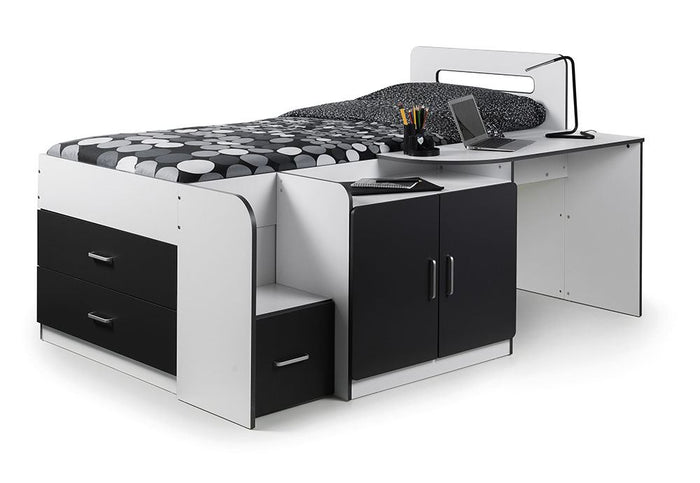 Julian Bowen Cookie White &Charcoal Grey Cabin Bed w/Premier Mattress 3FT Single