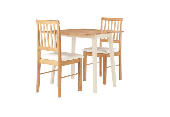 Birlea Lille Drop Leaf Cream & Oak Dining Set -Drop Leaf Table & 2 Dining Chairs