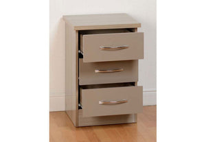 Seconique Nevada Grey, Oyster Gloss/Light Oak Effect Veneer 3 Drw Bedside Cabinet (6111774703790)