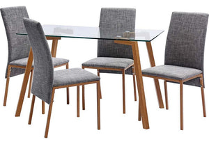 Seconique Morton Clear Glass/Oak Effect Veneer/Grey Fabric Dining Set (5719618224294)