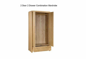 OSD Curve Waxed Solid Oak 2 Door 1 Drawer Combination Wardrobe (5801663004838)